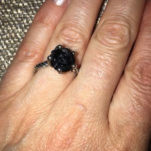 Pandora onyx sterling silver rose ring